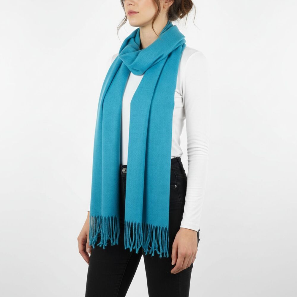 Pashmina Blue Fringe Trim Rectangular Thin knit Scarve Scarf